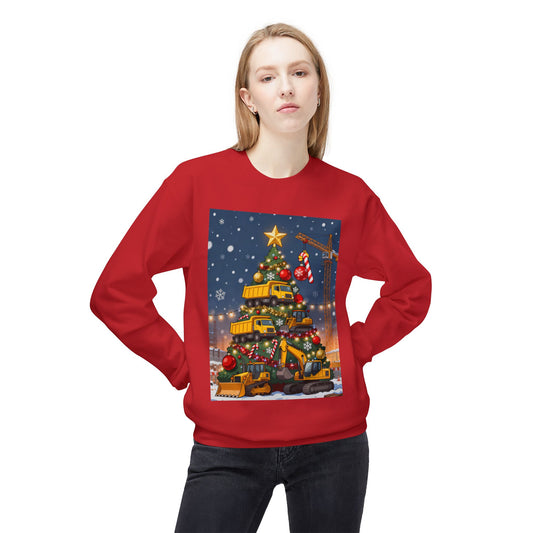 Christmas Truck Tree Construction Humor Unisex Midweight Softstyle Fleece Crewneck Sweatshirt