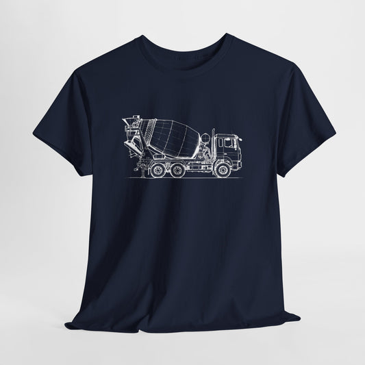Concrete Mixer Blueprint Line Design Unisex Heavy Cotton Tee