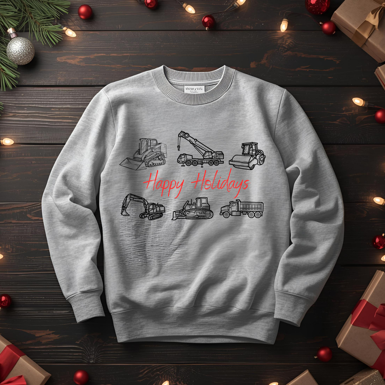 Happy Holidays Trucks Midweight Softstyle Fleece Crewneck Sweatshirt