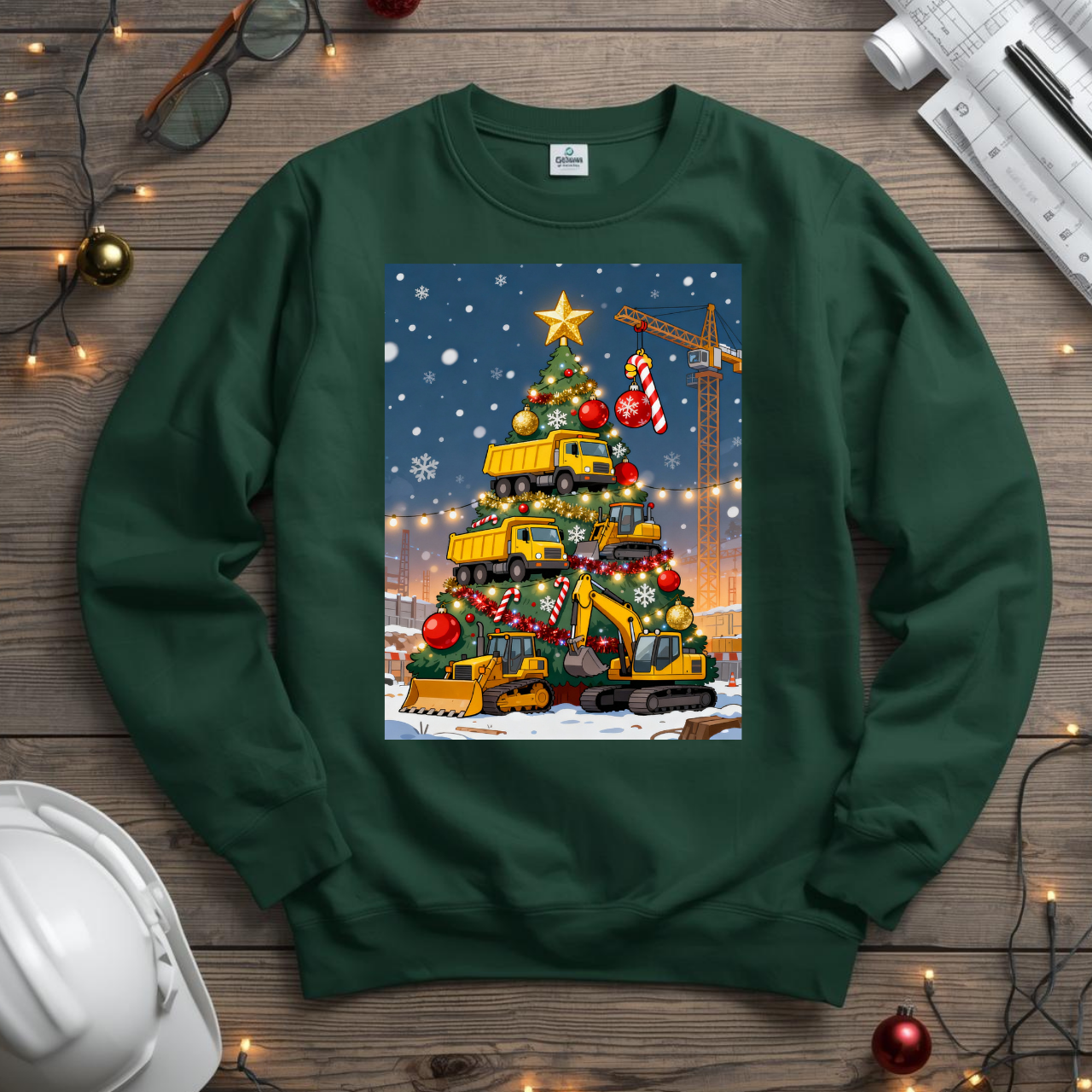 Christmas Truck Tree Construction Humor Unisex Midweight Softstyle Fleece Crewneck Sweatshirt