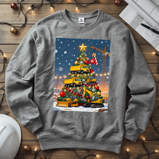 Christmas Truck Tree Construction Humor Unisex Midweight Softstyle Fleece Crewneck Sweatshirt
