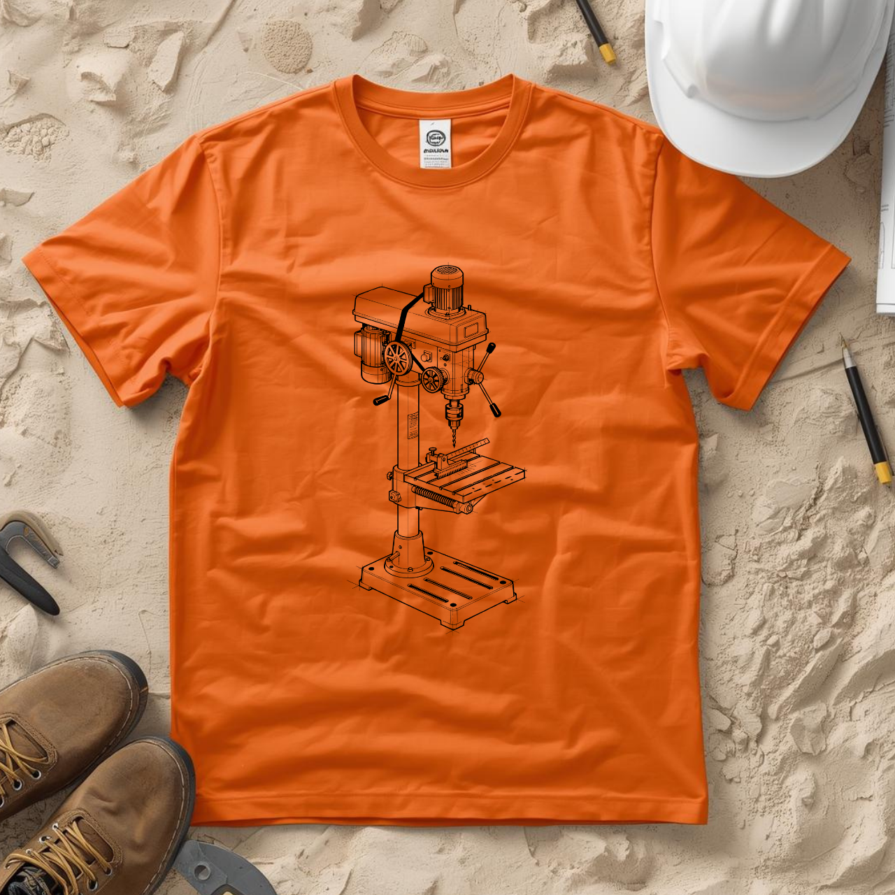 Drill Press Blueprint Line Design Unisex Heavy Cotton Tee