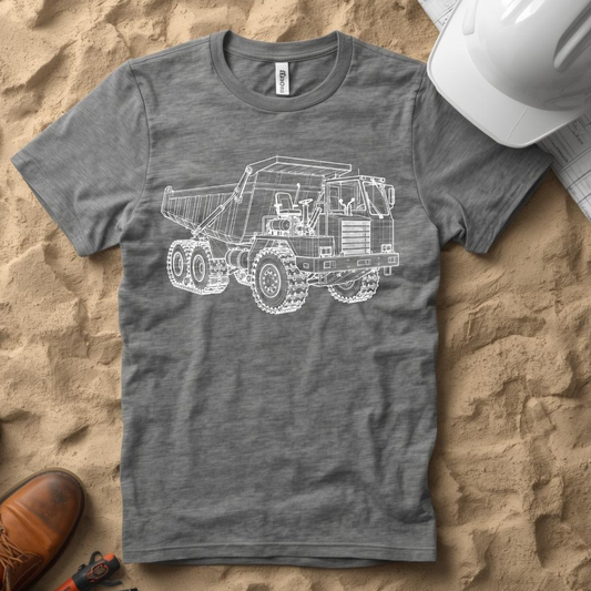 Dump Truck Blueprint Line Design Unisex Heavy Cotton Tee