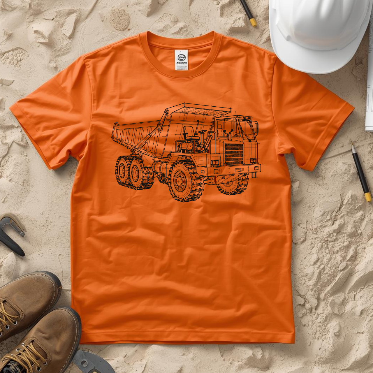Dump Truck Blueprint Line Design Unisex Heavy Cotton Tee