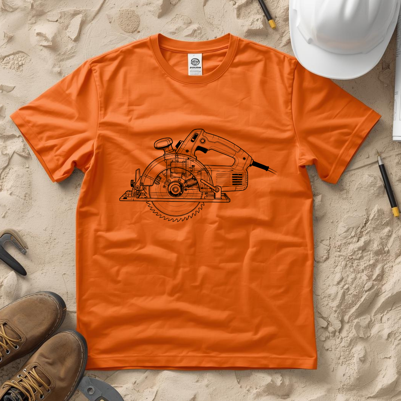 Circular Saw Blueprint Line Design Unisex Heavy Cotton Tee