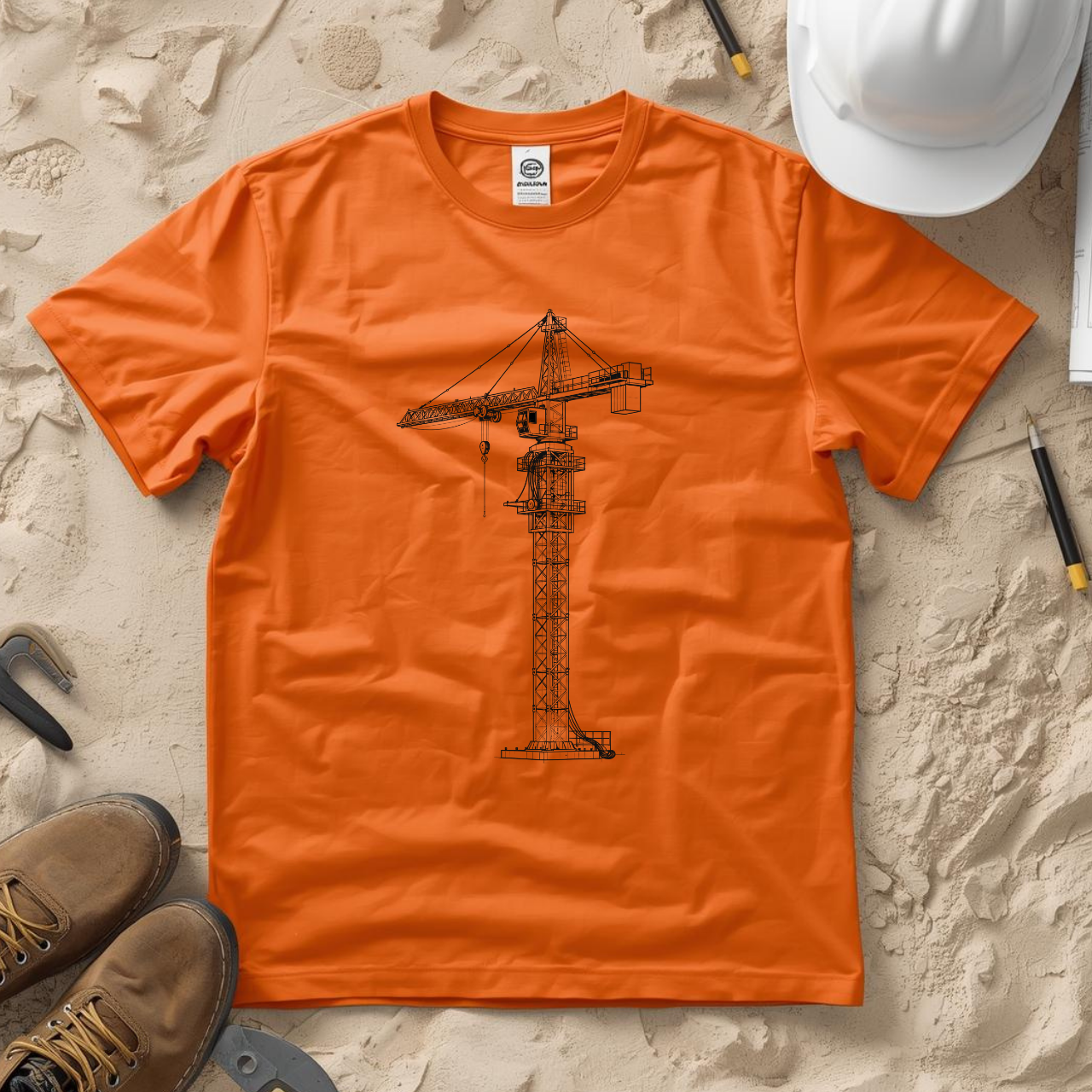 Crane Blueprint Line Design Unisex Heavy Cotton Tee