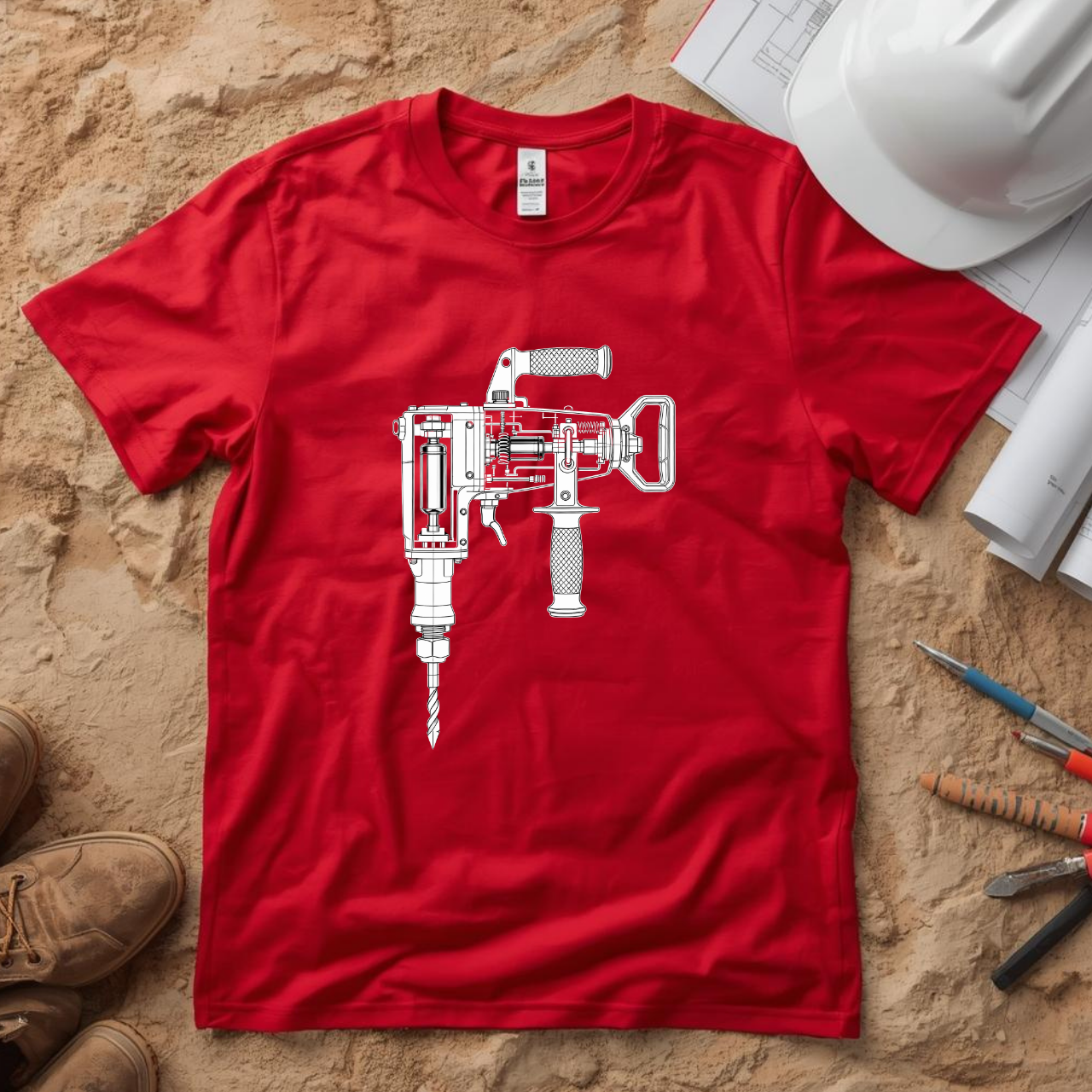 Roto Hammer Blueprint Line Design Unisex Heavy Cotton Tee