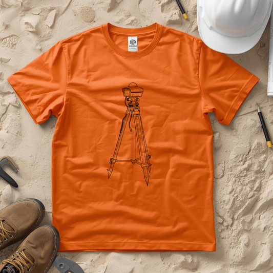 Survey Tripod Blueprint Line Design Unisex Heavy Cotton Tee