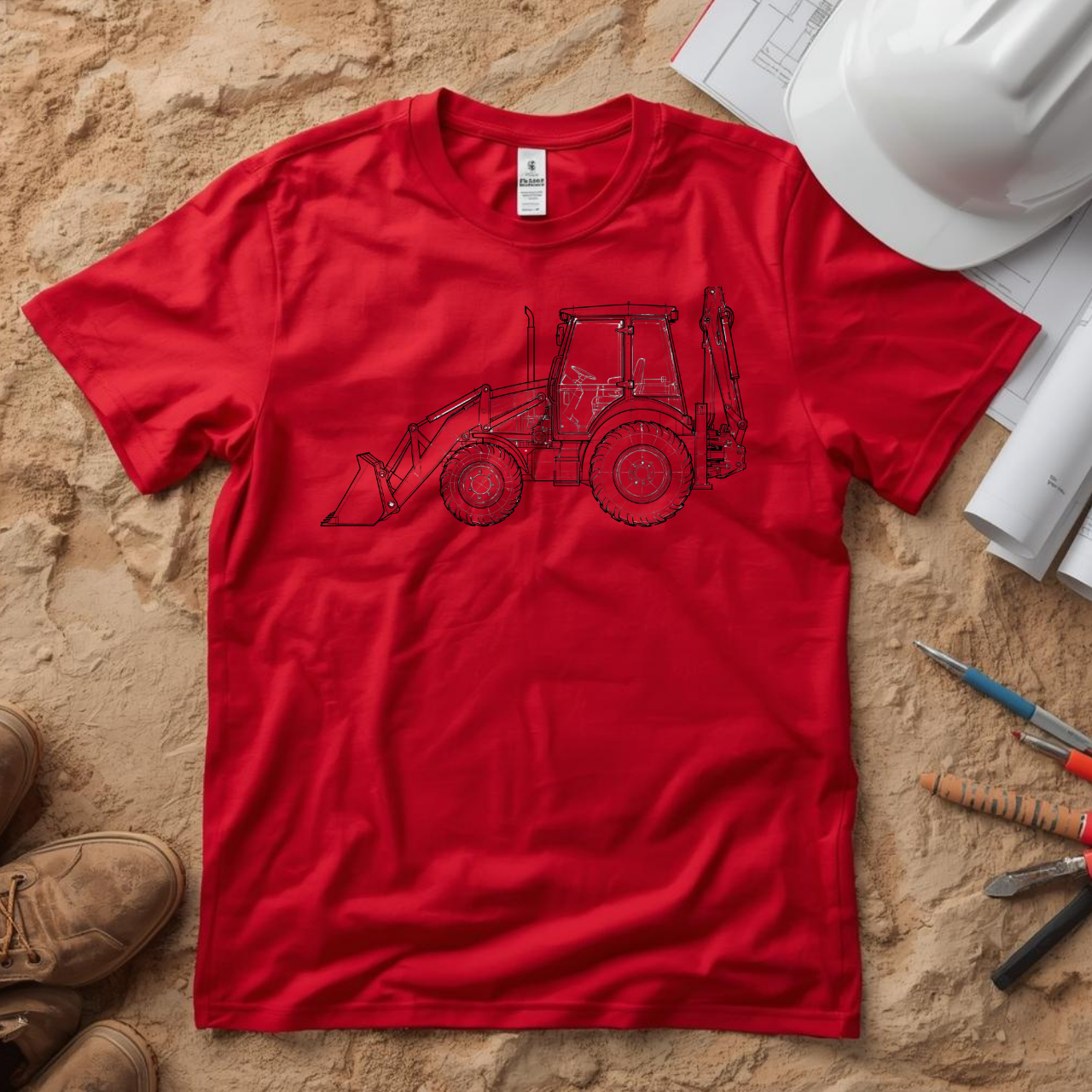 Backhoe Blueprint Line Design Unisex Heavy Cotton Tee