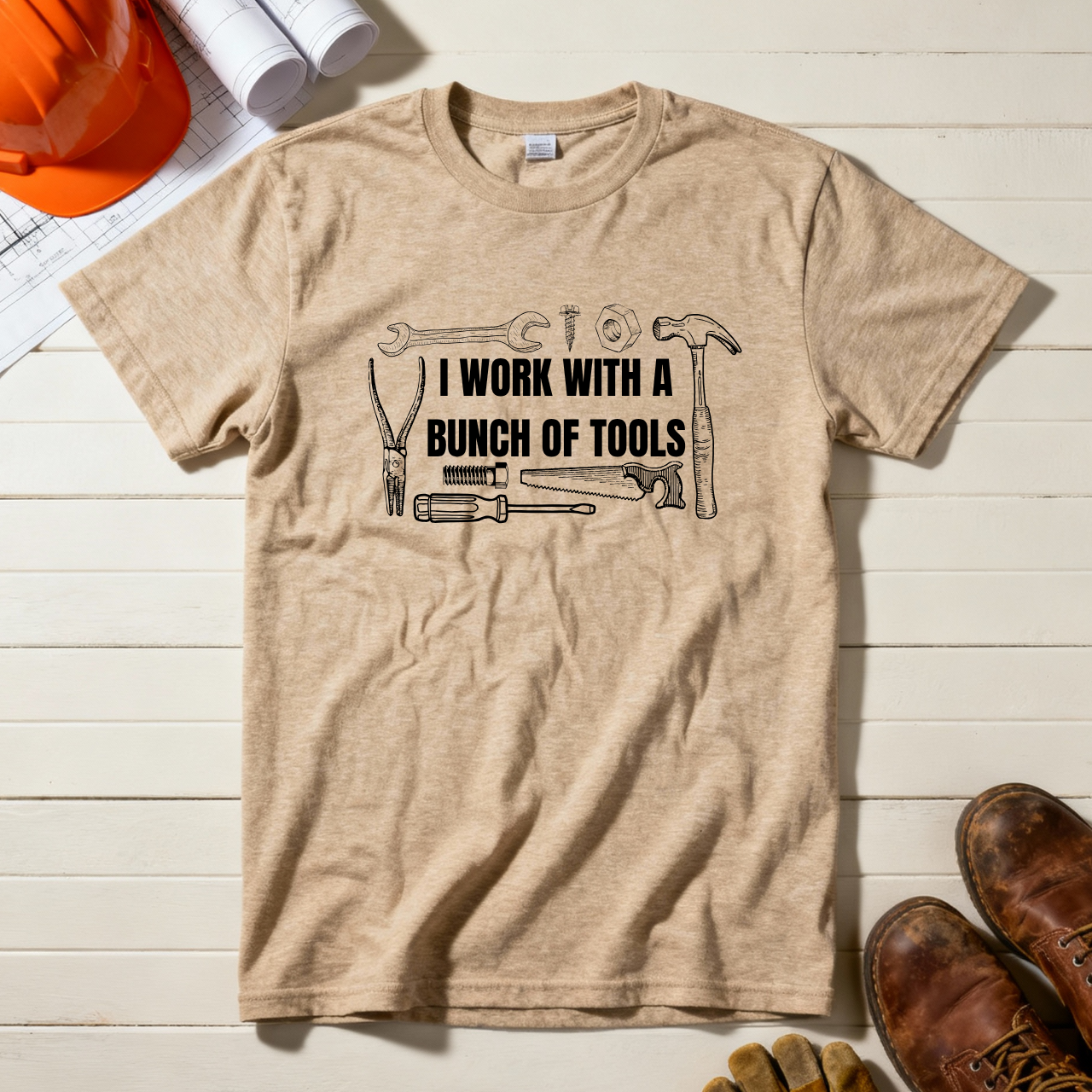 I Work with a Bunch of Tools Construction Humor Unisex Jersey Short Sleeve Tee