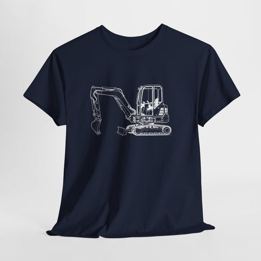 Mini Excavator Blueprint Line Design Unisex Heavy Cotton Tee