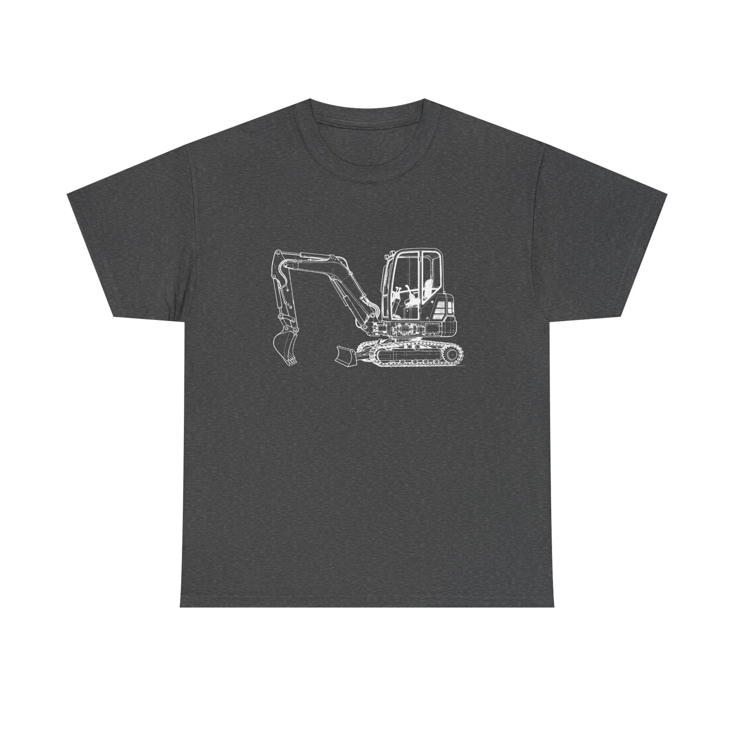 Mini Excavator Blueprint Line Design Unisex Heavy Cotton Tee