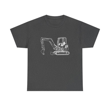 Mini Excavator Blueprint Line Design Unisex Heavy Cotton Tee