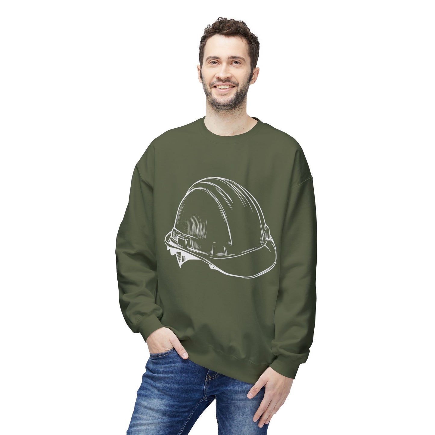 Hard Hat Outline Unisex Midweight Softstyle Fleece Crewneck Sweatshirt