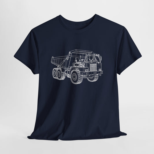 Dump Truck Blueprint Line Design Unisex Heavy Cotton Tee