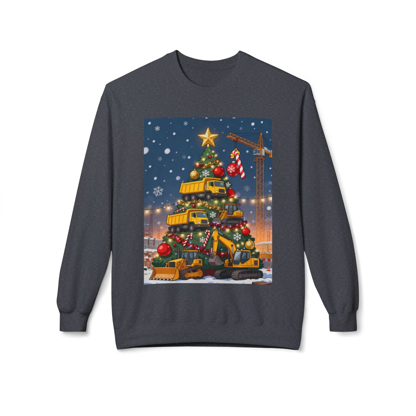 Christmas Truck Tree Construction Humor Unisex Midweight Softstyle Fleece Crewneck Sweatshirt