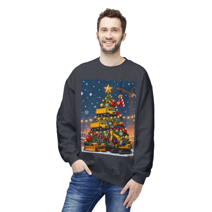 Christmas Truck Tree Construction Humor Unisex Midweight Softstyle Fleece Crewneck Sweatshirt