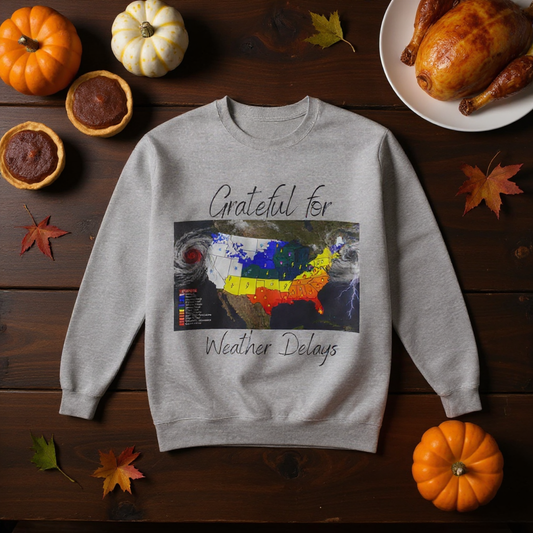 Grateful for Weather Delays Construction Humor Unisex Midweight Softstyle Fleece Crewneck Sweatshirt