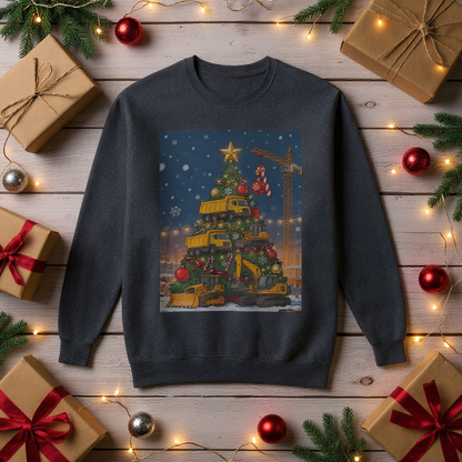Christmas Truck Tree Construction Humor Unisex Midweight Softstyle Fleece Crewneck Sweatshirt