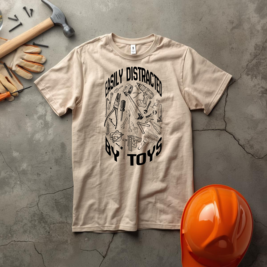 Easily Distracted by (Tools) Toys Construction Humor Unisex Jersey Short Sleeve Tee