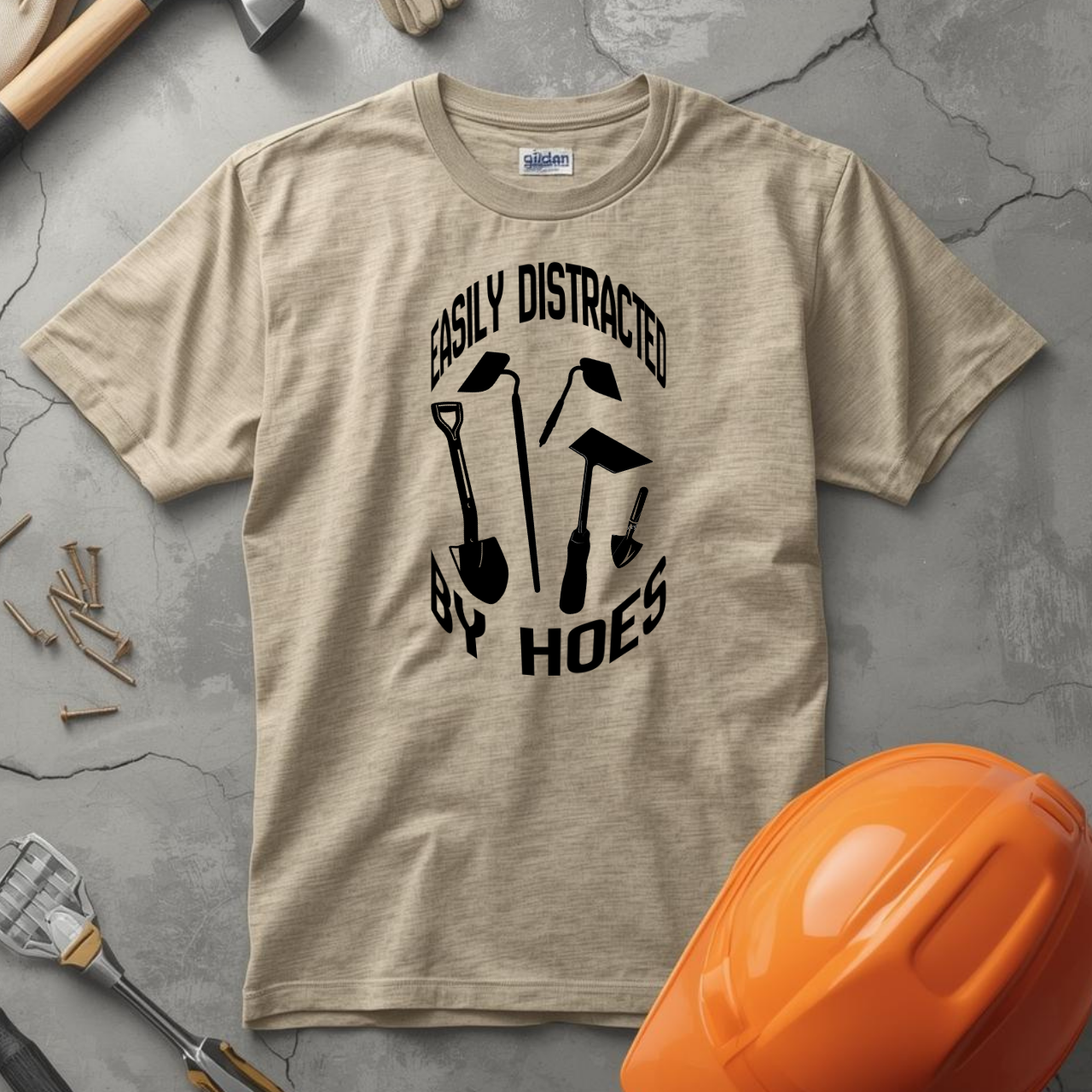Easily Distracted by Hoes Construction Humor Unisex Jersey Short Sleeve Tee