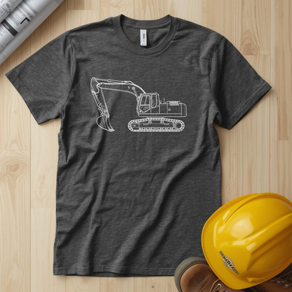 Excavator Blueprint Line Design Unisex Heavy Cotton Tee