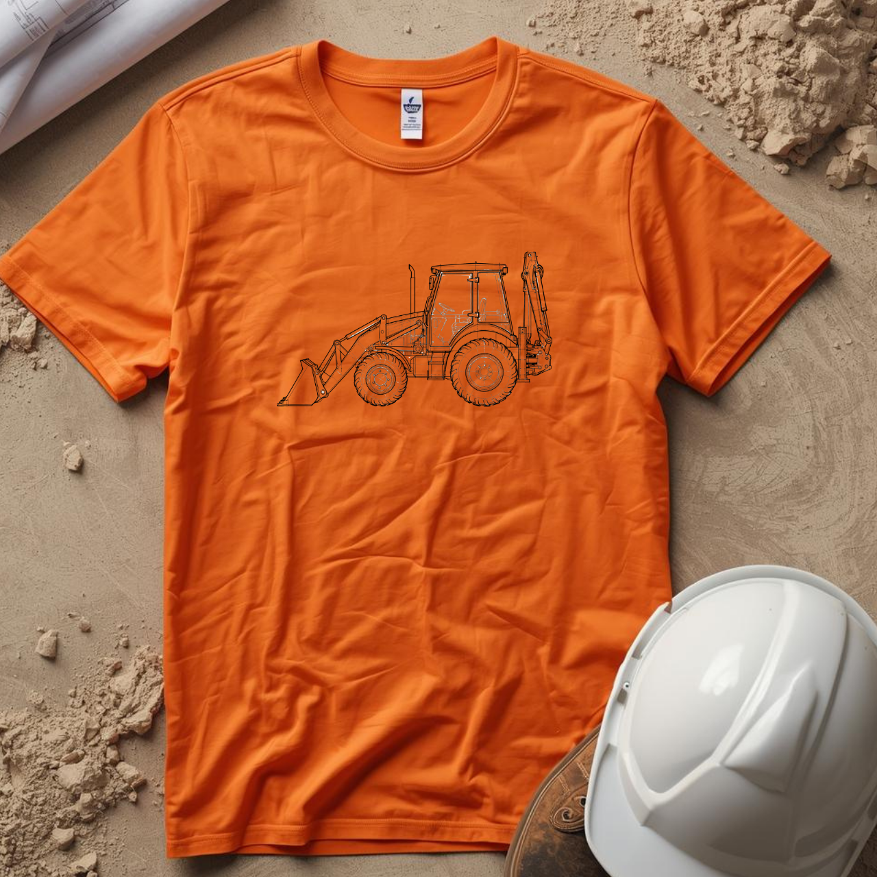 Backhoe Blueprint Line Design Unisex Heavy Cotton Tee