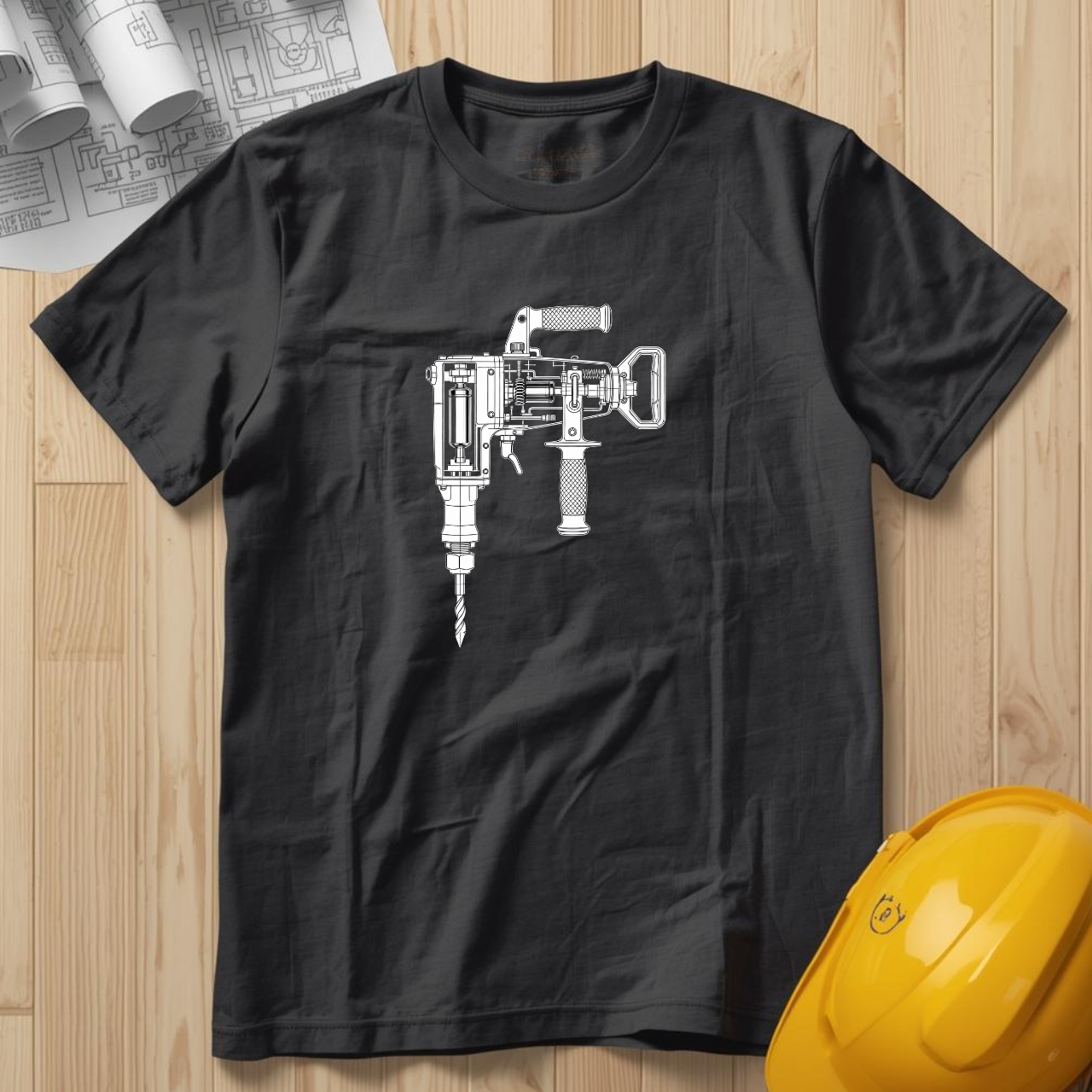 Roto Hammer Blueprint Line Design Unisex Heavy Cotton Tee