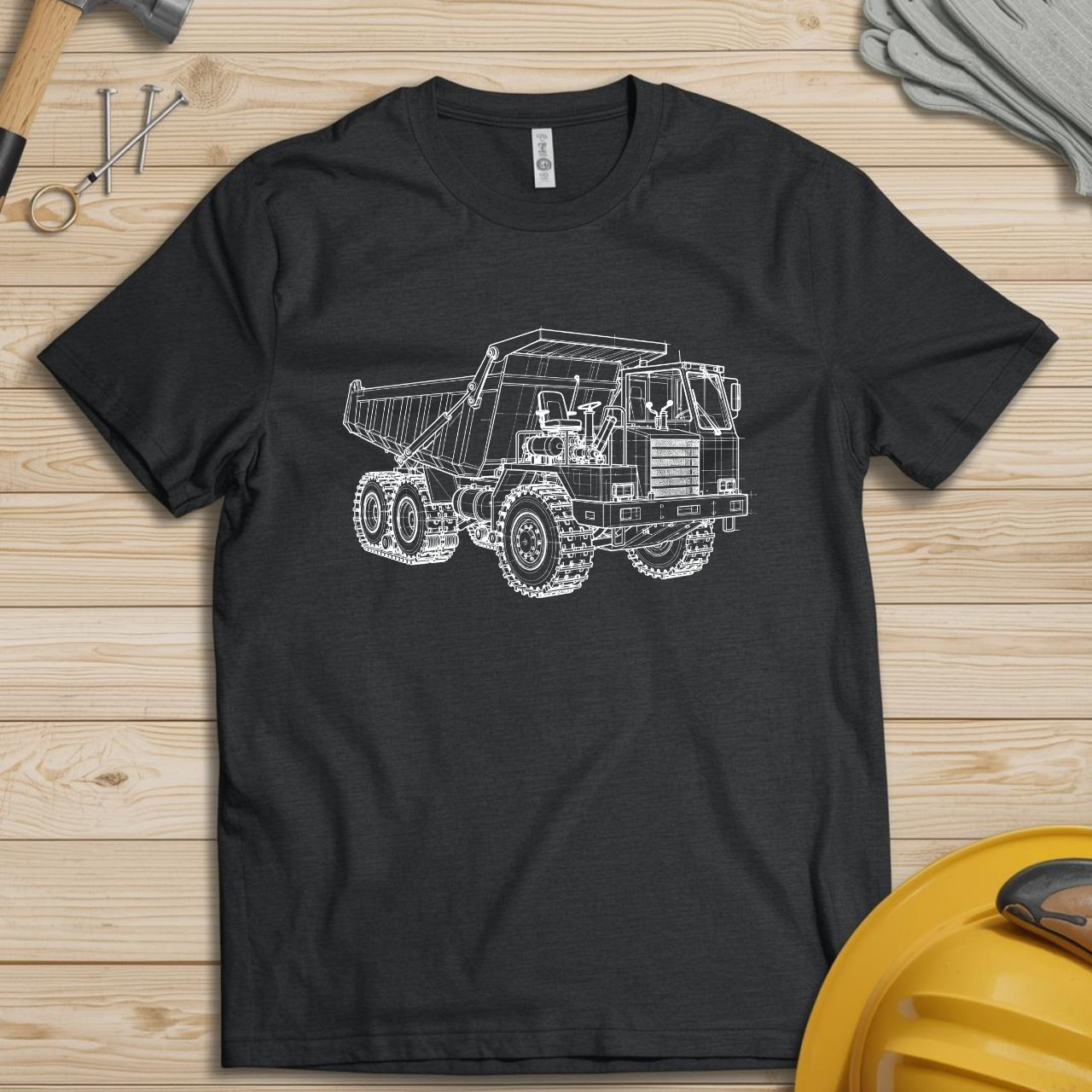 Dump Truck Blueprint Line Design Unisex Heavy Cotton Tee