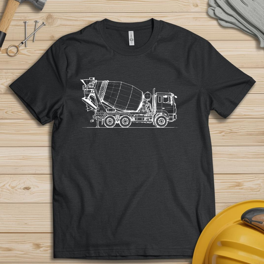 Concrete Mixer Blueprint Line Design Unisex Heavy Cotton Tee
