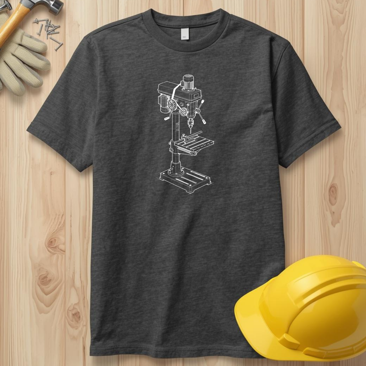 Drill Press Blueprint Line Design Unisex Heavy Cotton Tee