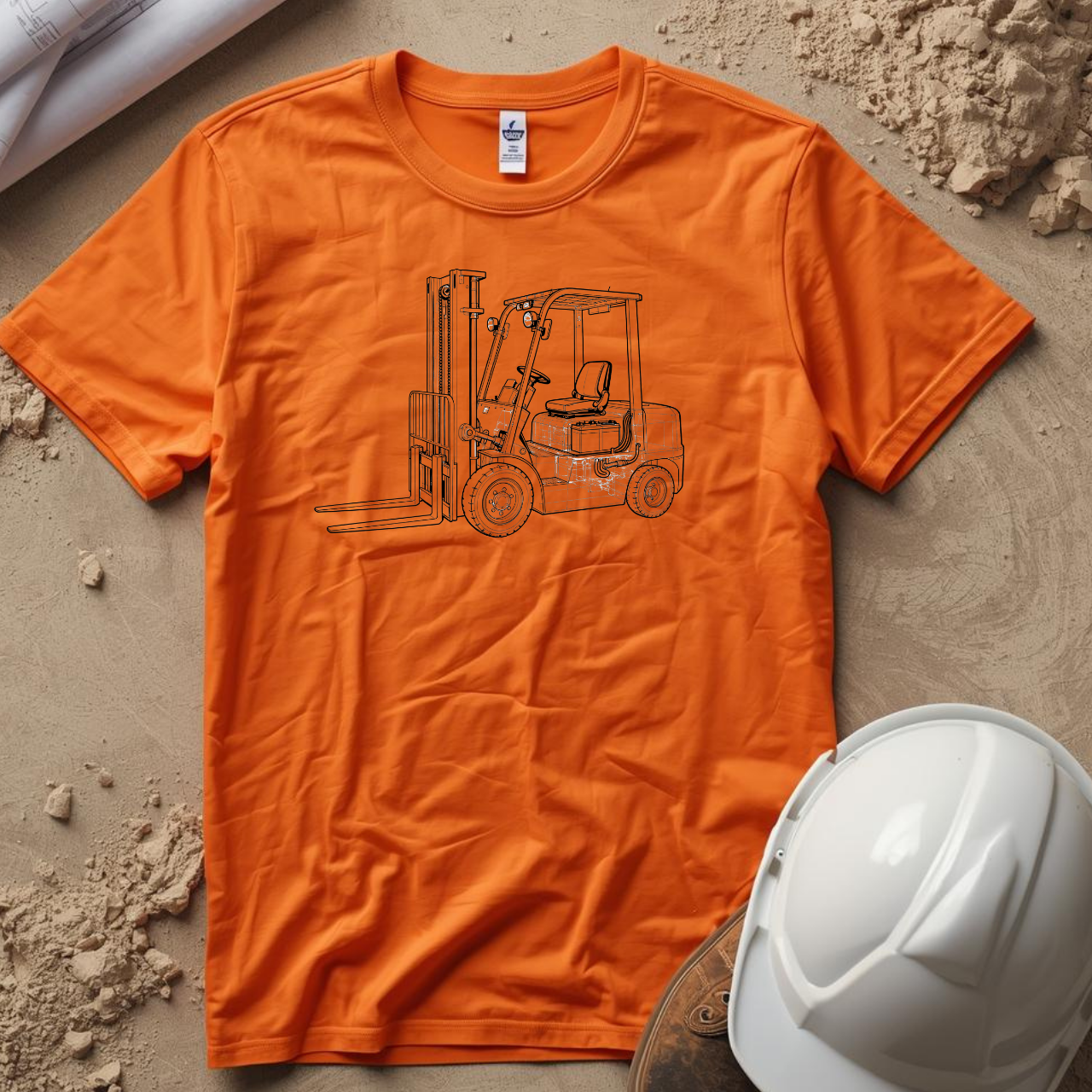 Forklift Blueprint Line Design Unisex Heavy Cotton Tee