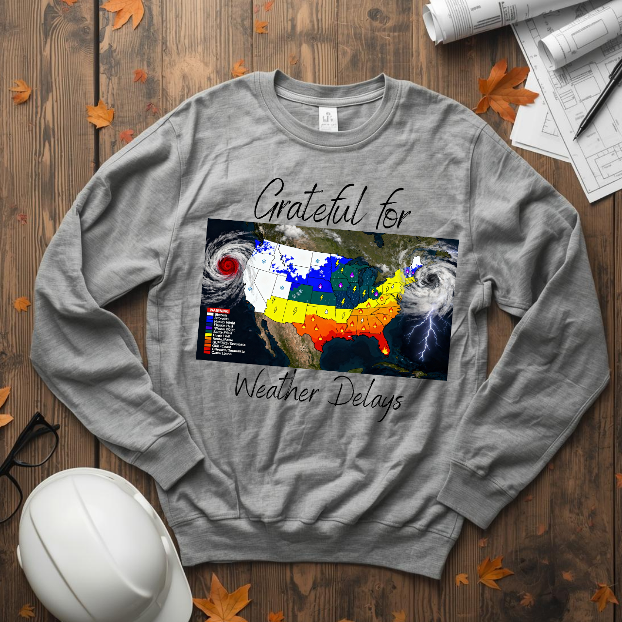 Grateful for Weather Delays Construction Humor Unisex Midweight Softstyle Fleece Crewneck Sweatshirt