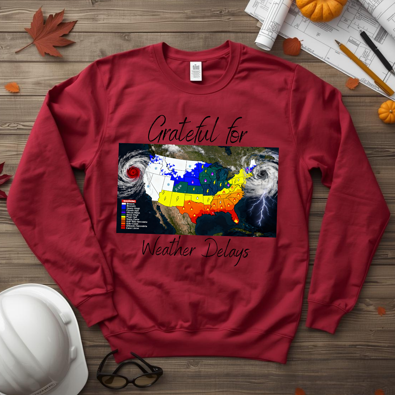 Grateful for Weather Delays Construction Humor Unisex Midweight Softstyle Fleece Crewneck Sweatshirt