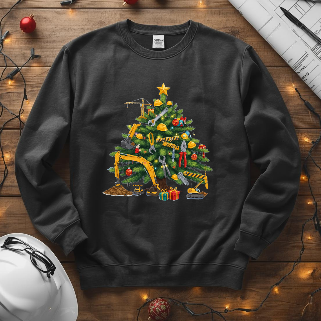 Christmas Tree Tool Construction Humor Unisex Midweight Softstyle Fleece Crewneck Sweatshirt