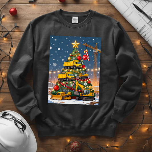 Christmas Truck Tree Construction Humor Unisex Midweight Softstyle Fleece Crewneck Sweatshirt
