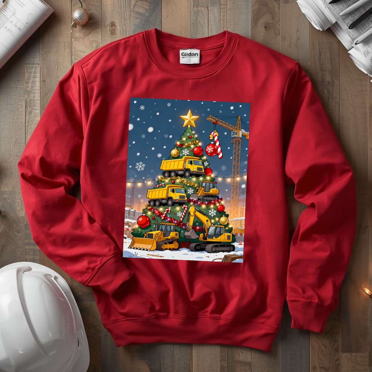 Christmas Truck Tree Construction Humor Unisex Midweight Softstyle Fleece Crewneck Sweatshirt