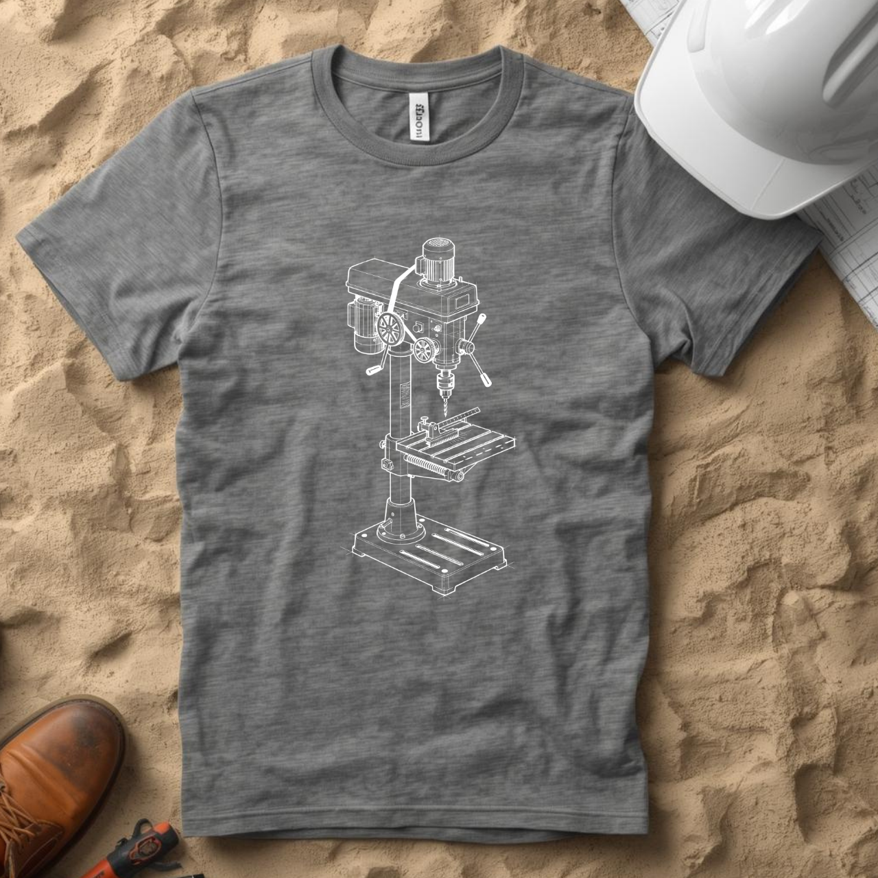 Drill Press Blueprint Line Design Unisex Heavy Cotton Tee