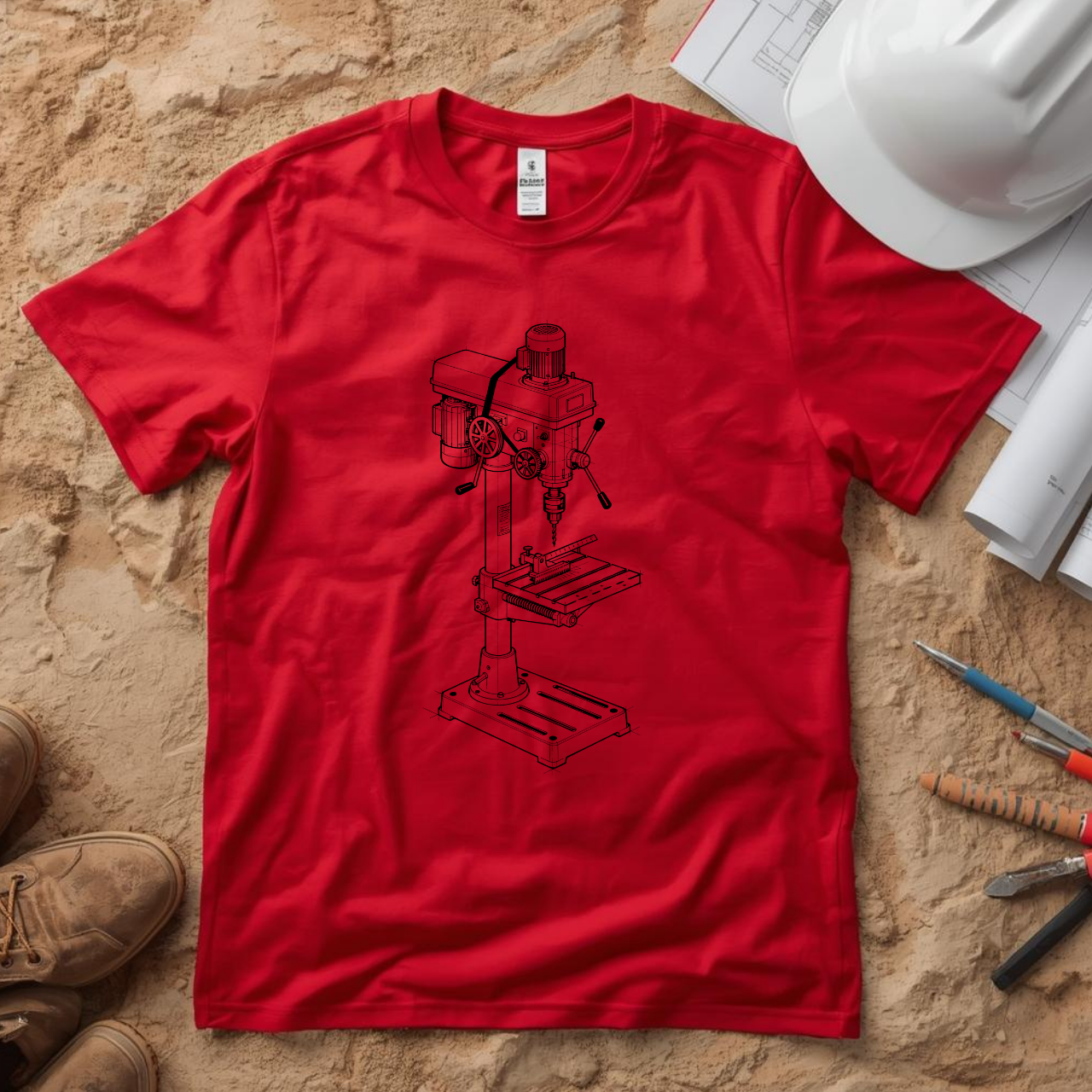 Drill Press Blueprint Line Design Unisex Heavy Cotton Tee