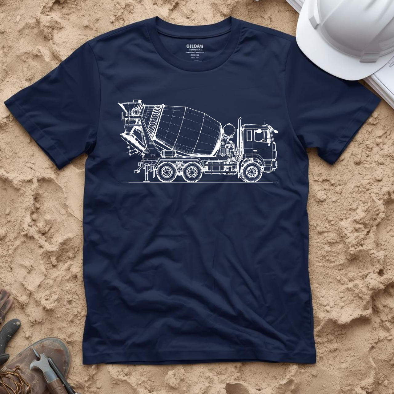 Concrete Mixer Blueprint Line Design Unisex Heavy Cotton Tee