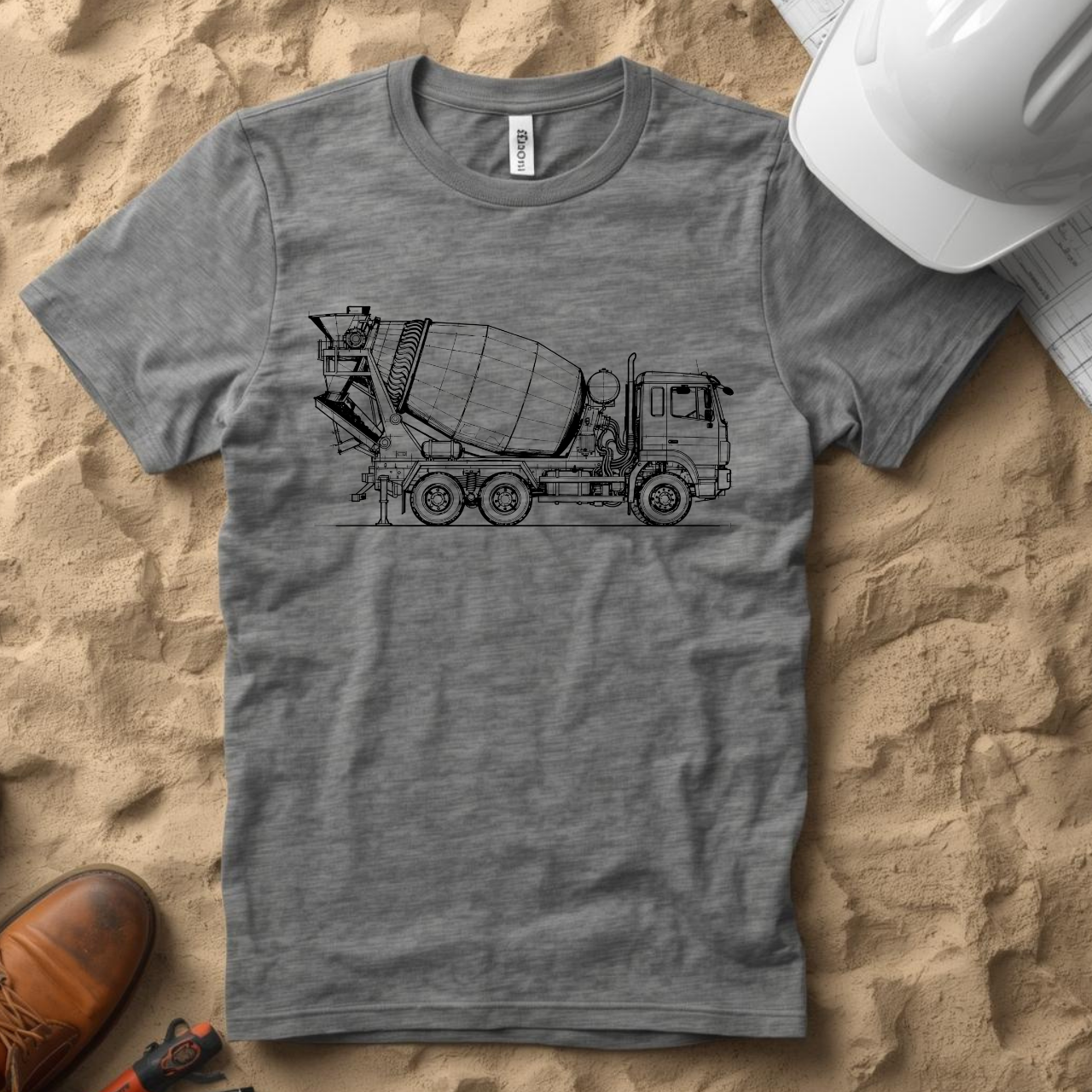 Concrete Mixer Blueprint Line Design Unisex Heavy Cotton Tee