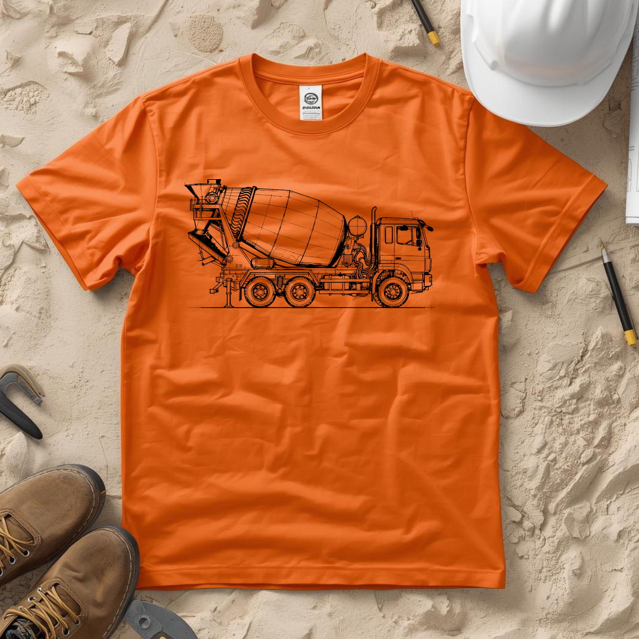 Concrete Mixer Blueprint Line Design Unisex Heavy Cotton Tee