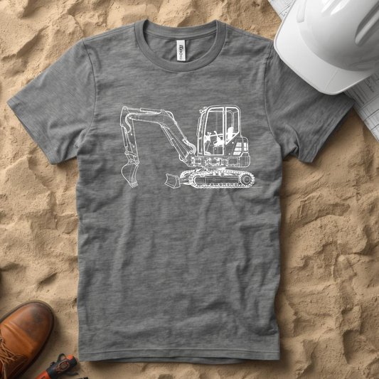 Mini Excavator Blueprint Line Design Unisex Heavy Cotton Tee