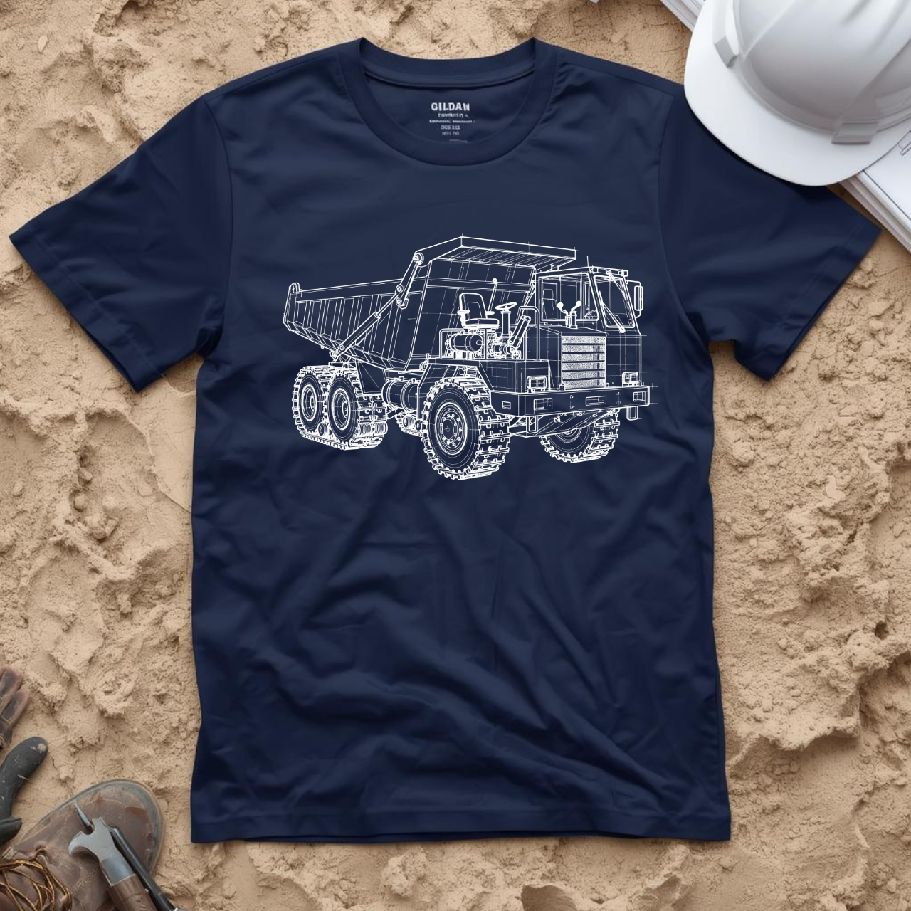 Dump Truck Blueprint Line Design Unisex Heavy Cotton Tee