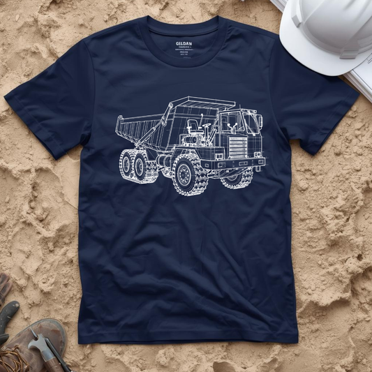 Dump Truck Blueprint Line Design Unisex Heavy Cotton Tee