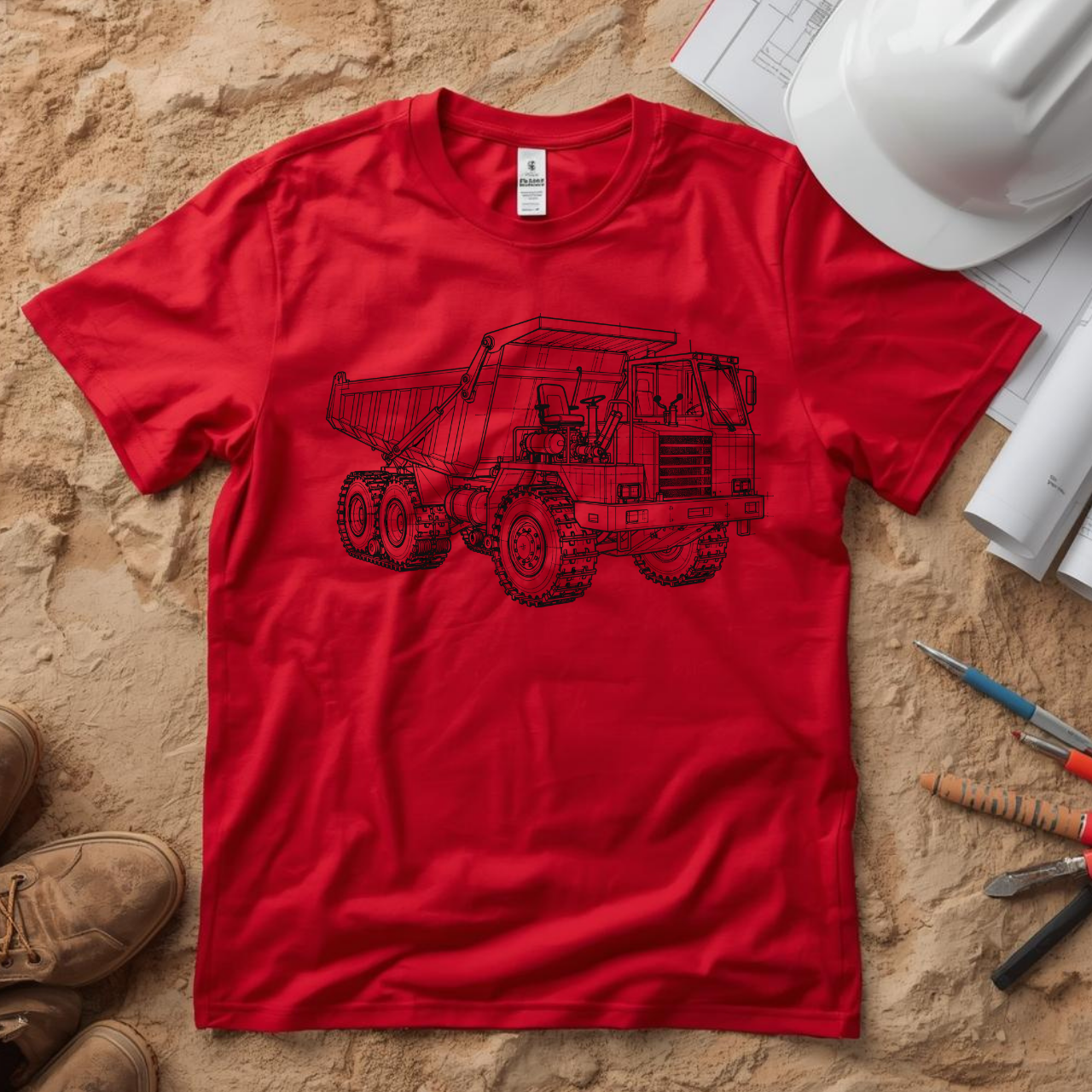 Dump Truck Blueprint Line Design Unisex Heavy Cotton Tee