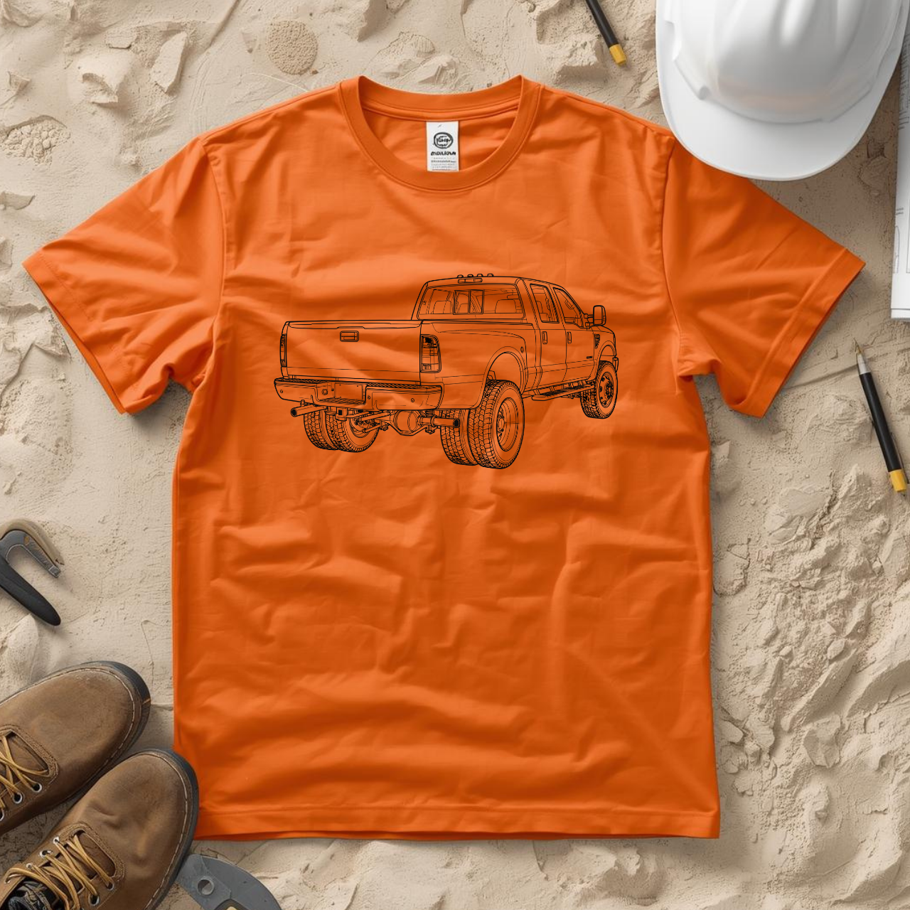 Dully Truck Blueprint Line Design Unisex Heavy Cotton Tee