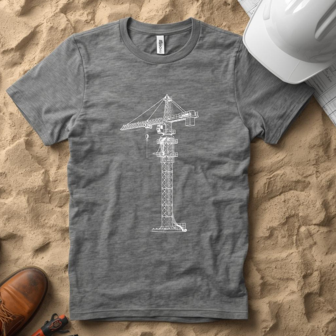 Crane Blueprint Line Design Unisex Heavy Cotton Tee
