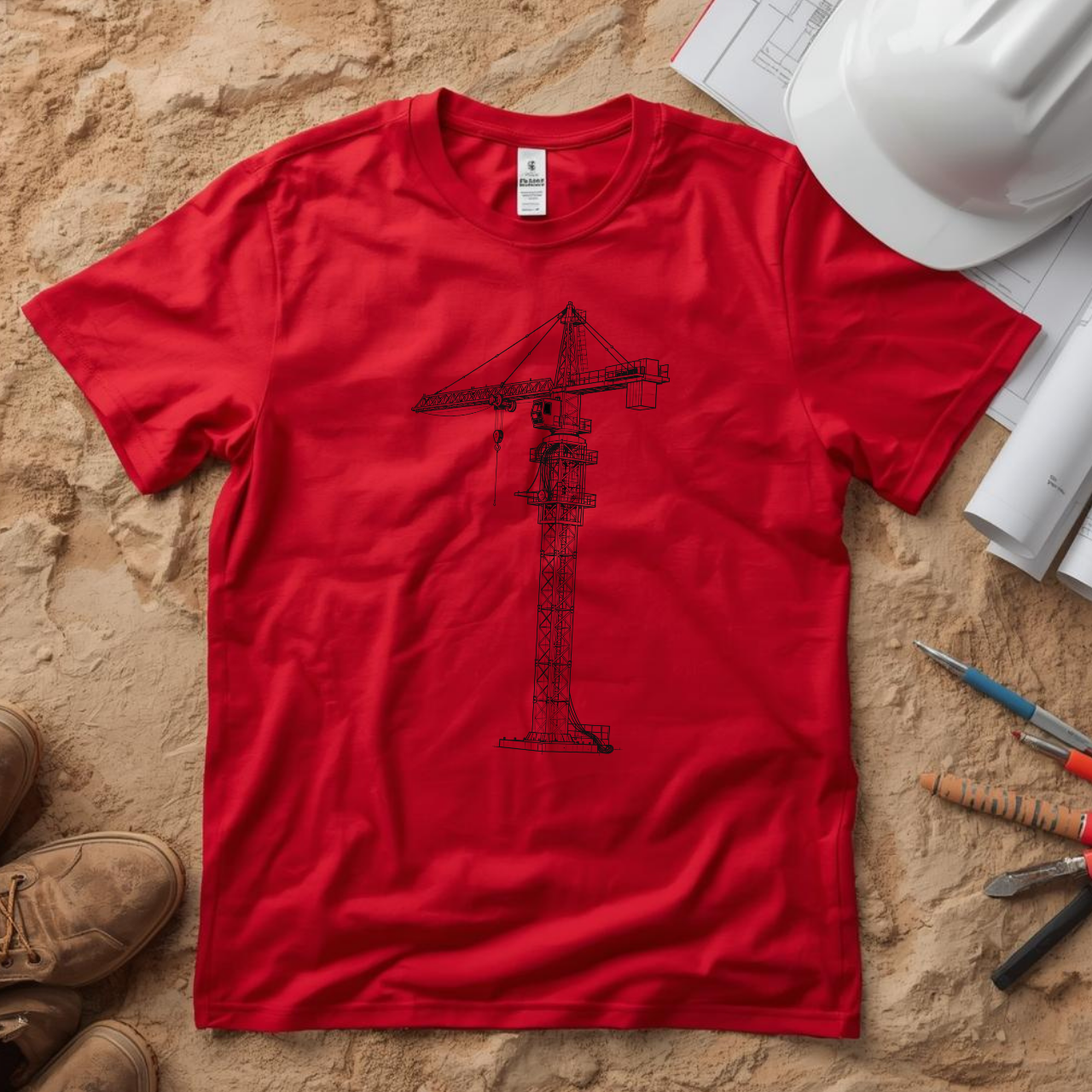 Crane Blueprint Line Design Unisex Heavy Cotton Tee