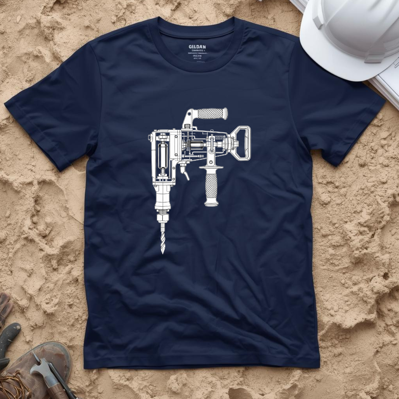 Roto Hammer Blueprint Line Design Unisex Heavy Cotton Tee